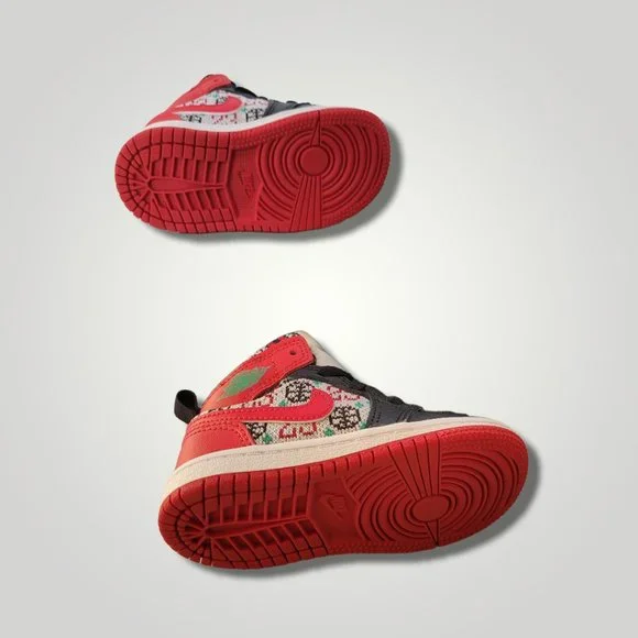 SOLD NIKE AIR JORDAN 1 MID SE (TD) WHITE "UGLY CHRISTMAS SWEATER" SZ 5c - Picture 4 of 6